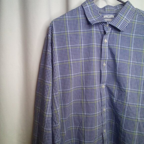Crown & Ivy Shirt Men 18 18 1/2 34/35 XXL Button Up Long Sleeve Plaid Blue Green - Picture 12 of 16